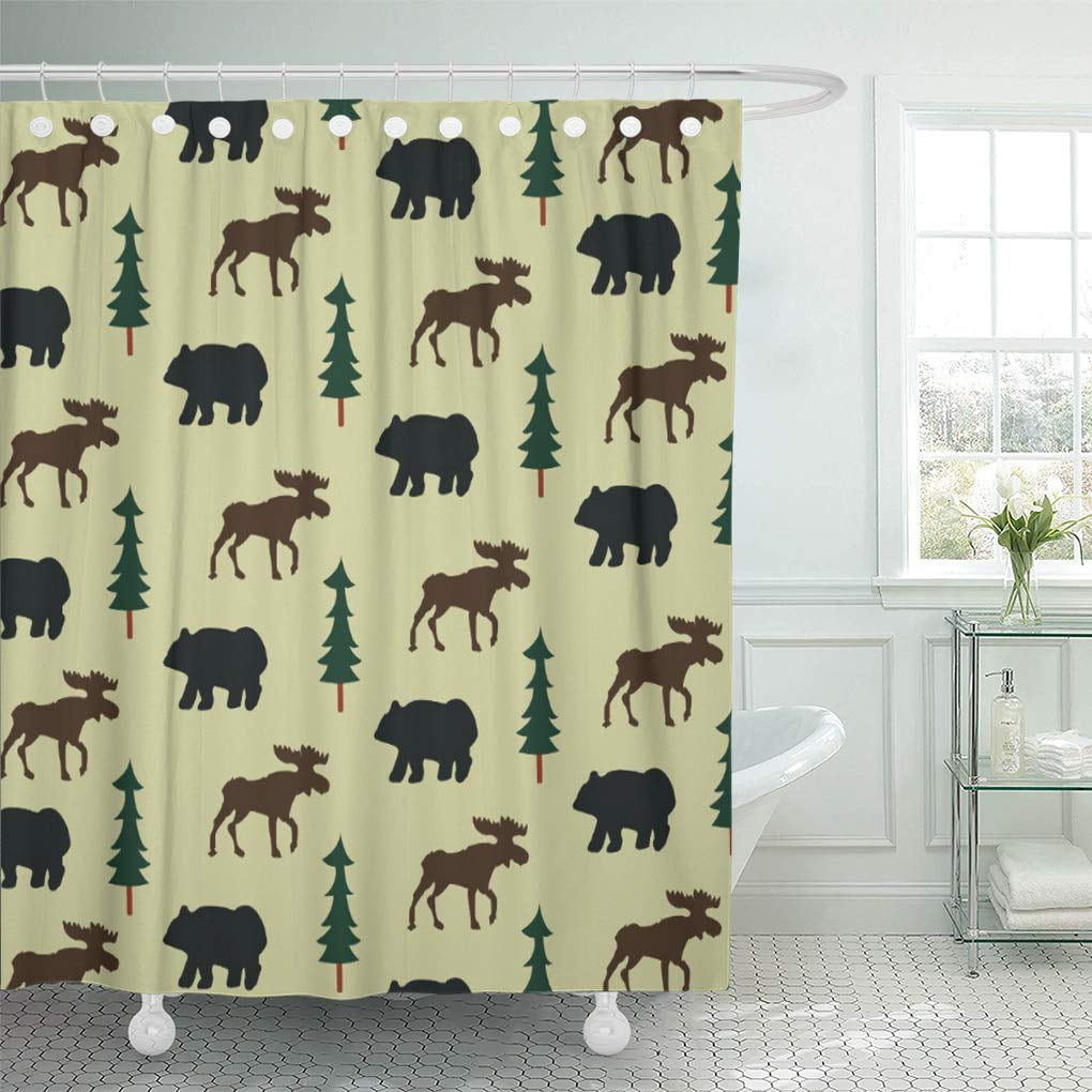 Farmhouse Decor Wildlife Real BranchTree Military Camo Woodsy Shower Curtain Set 