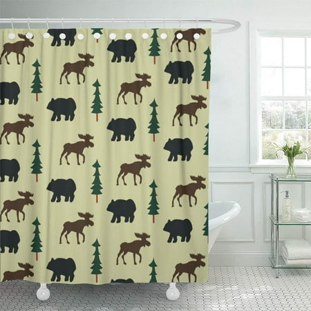 Xddja Kids Moose And Bear Rustic Green, Wildlife Shower Curtains