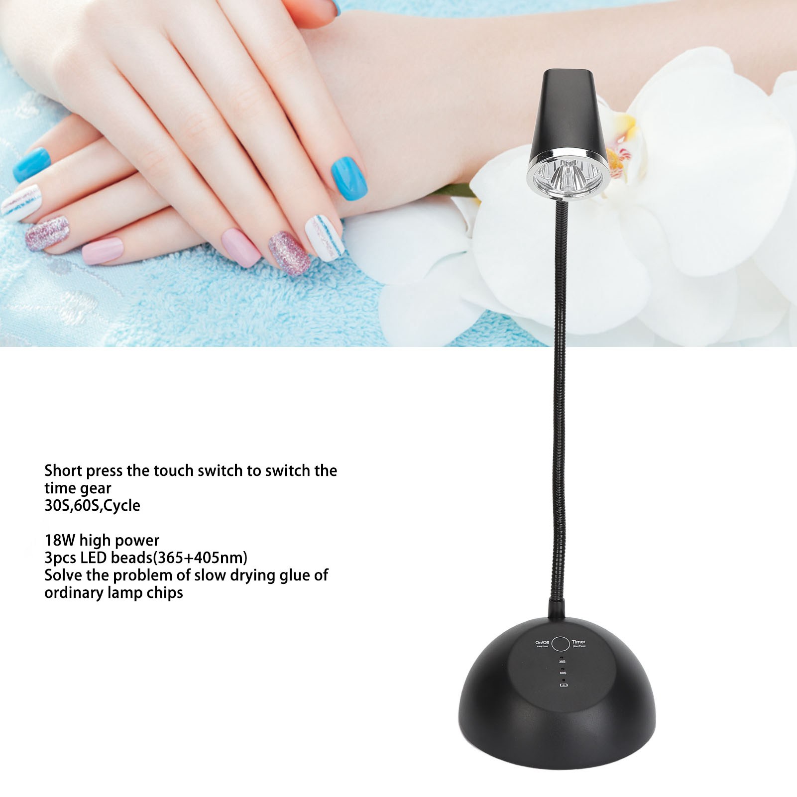 NFTIGB 18W Gooseneck UV LED Nail Lamp Rechargeable 2500mAh Battery Powered Gel Polish Dryer Light With Flexible Hose And Adjustable Angle For Home Salon Manicure Tools US Plug