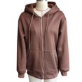 thumbnail image 1 of Sudadera con Capucha y Cremallera Completa para Mujer Sudadera con Capucha de Manga Larga con Hombros caídos y Bolsillos Marrón XL, 1 of 3