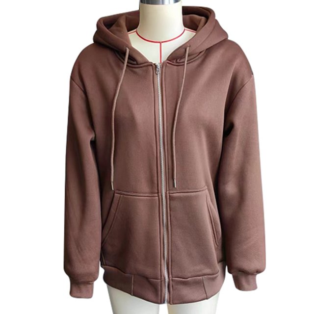 Sudadera con Capucha y Cremallera Completa para Mujer Sudadera con Capucha de Manga Larga con Hombros caídos y Bolsillos Marrón XL
