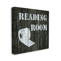 Reading Room Phrase Rustic Bathroom Toilet Paper Typography Gallery-Wrapped Canvas Print Wall Art, 17x17