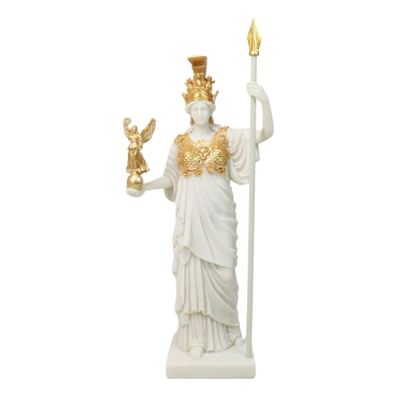 Virgin Patroness of Athens Athena Greek Goddess Figurine Wisdom War Strategy Classical Finish In Gold Leaf Resin