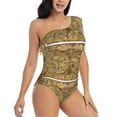 thumbnail image 3 of Rateoe World Map1 Pattern Women One Piece Swimsuits Tummy Control One Shoulder Bathing Suits Ruffle Swimwear-, 3 of 6
