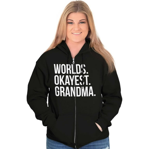 Worlds Okayest Grandma Funny Cute Zip Hoodie Sweatshirt Women Brisco Brands S