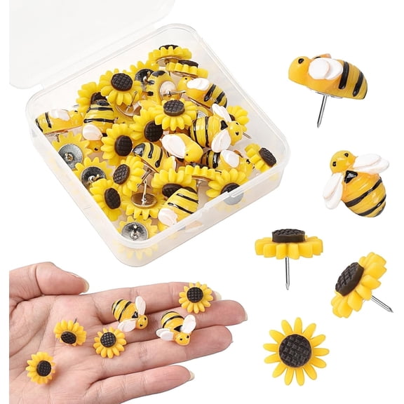 HUIANER 30 Pcs Resin Sunflower Bee Push Pins Thumb Tacks Cork Board Decorative Push Pins