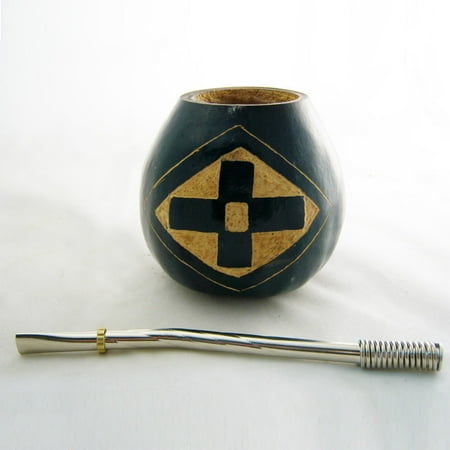 - ARGENTINA MATE GOURD YERBA TEA WITH STRAW BOMBILLA HANDMADE CARVED KIT SET 6945