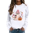 thumbnail image 2 of Xingjin Women's Halloween Sweatshirt 2026 Trendy Graphic Print Crewneck Long Sleeve Soft Pullover Fall Shirt Fashion Look Collection,White,L, 2 of 5