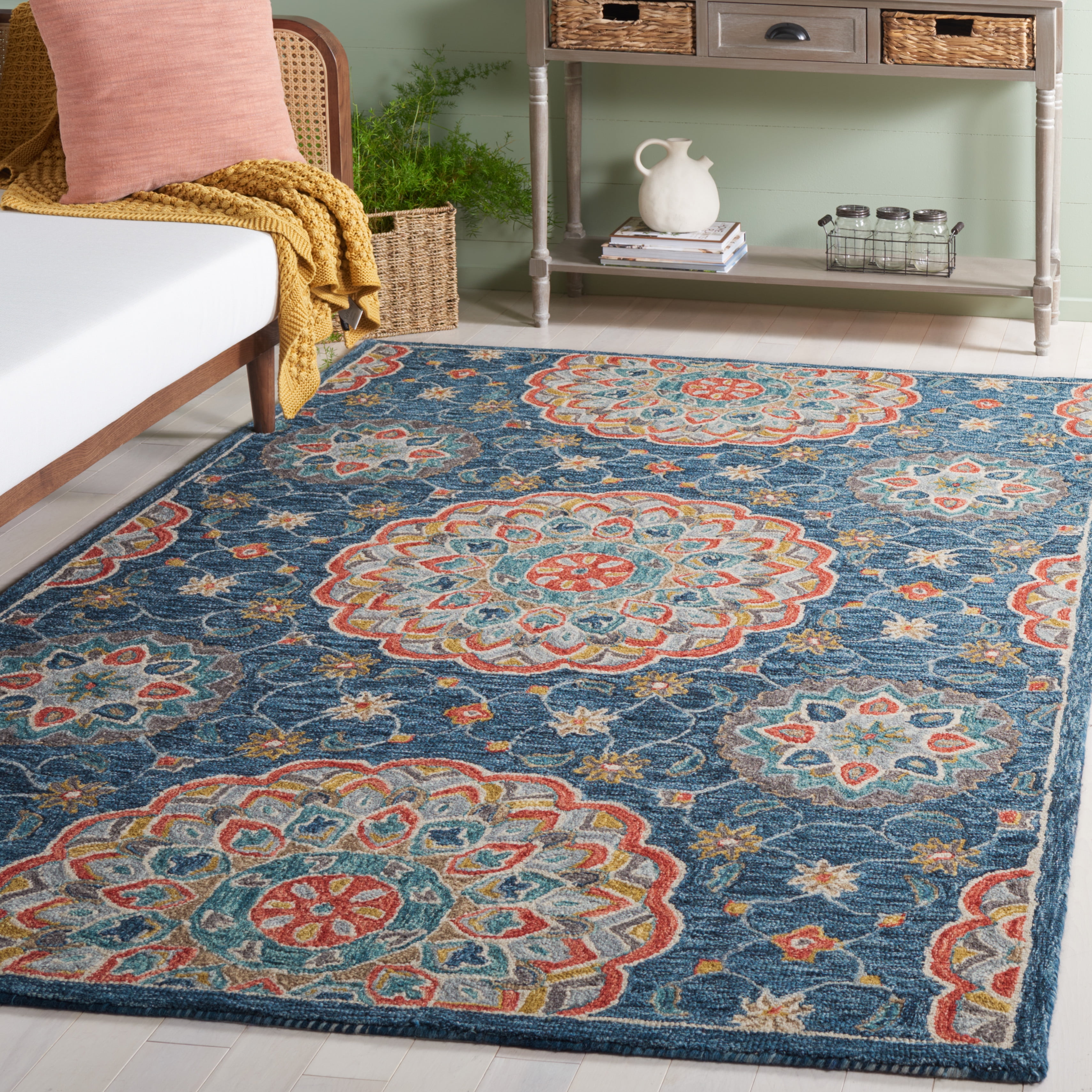 SAFAVIEH Blossom Tris Floral Area Rug, Blue/Red, 5' x 8'