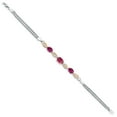 thumbnail image 3 of 925 Silver and 10K Yellow Gold Pink Tourmaline and Red Created Ruby and White Lab Grown Diamond Bracelet for Women (1.91 Cttw, Gemstone October Birthstone, Oval, Wheat Chain, 6.5 inches), 3 of 5
