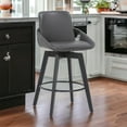thumbnail image 2 of 26" Luxurious Grey Faux Leather and Black Wood Swivel Bar Stool, 2 of 5