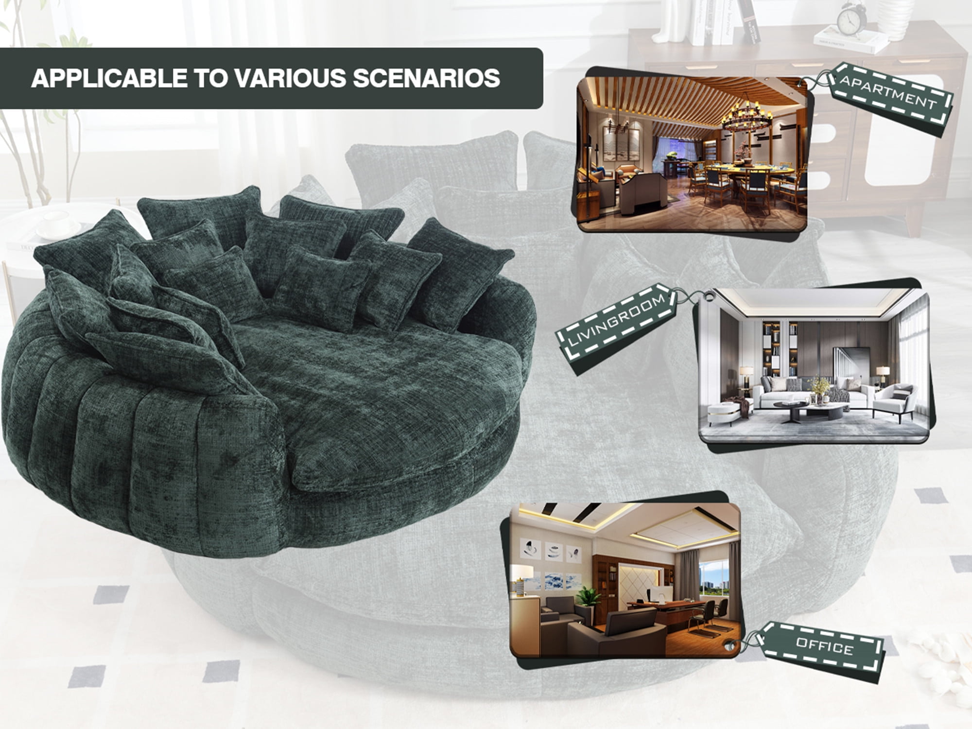 Modern Chenille Sleeper and Memory Foam Sofa with 14 Pillows