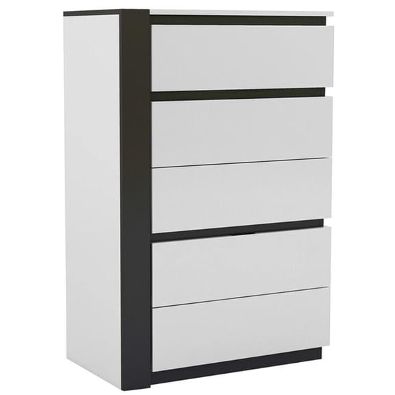 Nav 48 in. Tall Dresser Chest with 5 Drawers, Concealed Handles - White & Metallic Gray