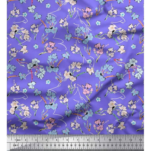 Soimoi Rayon Crepe Fabric Artistic Floral Decor Fabric Printed Yard 46 Inch Wide