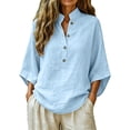 thumbnail image 3 of Women's Cotton Linen Shirts Summer Half Sleeve V Neck Casual Blouse Top, 3 of 9