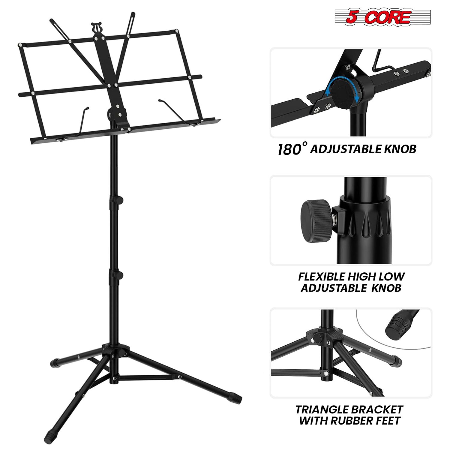 Music Stand For Sheet Music Professional Portable Adjustable Folding Music Note Holder Tripod Stands - BLK