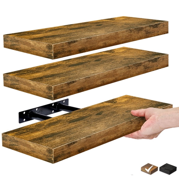 TABGIME 6” x 16” 3-Tier Farmhouse Brown Floating Shelves