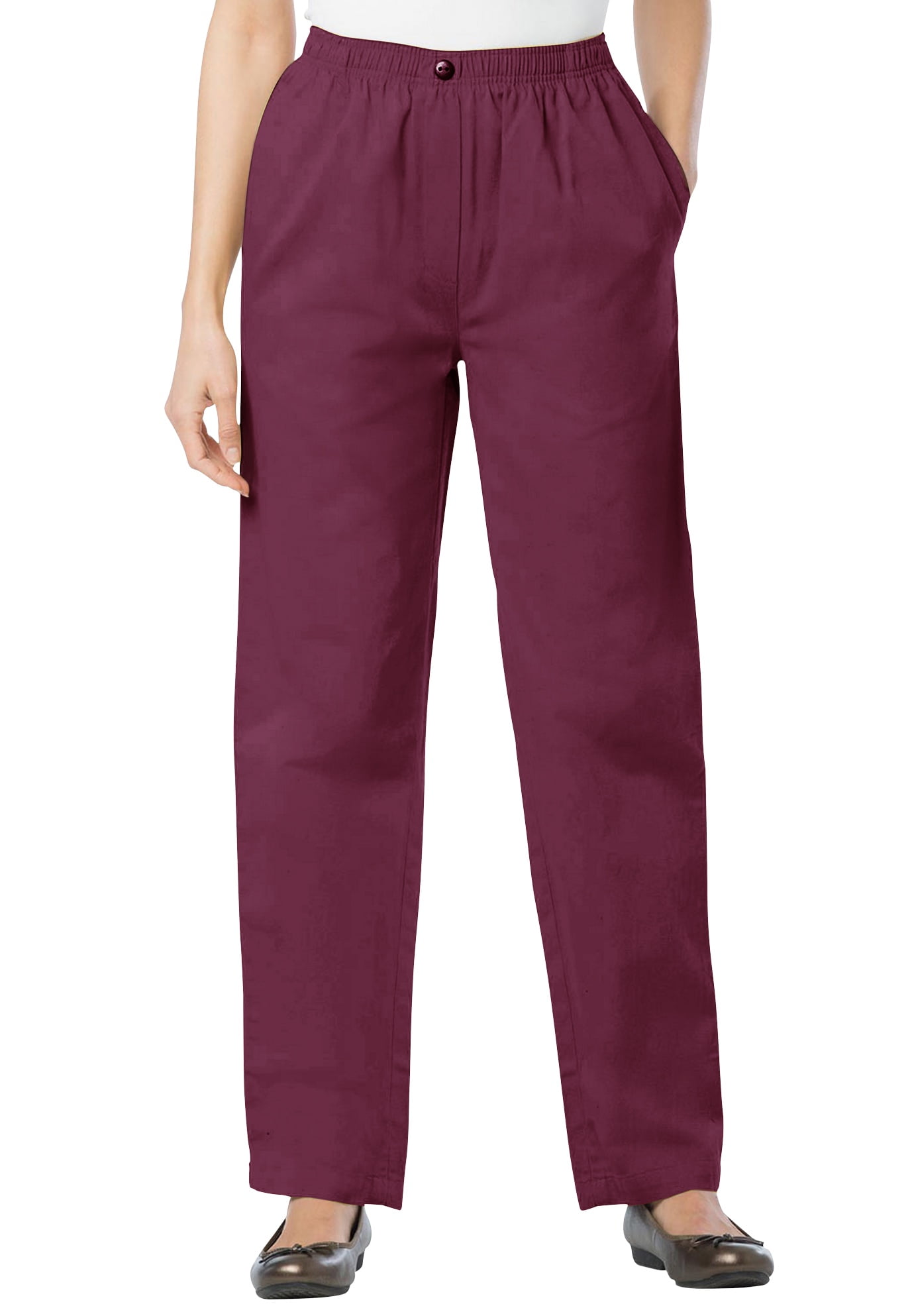 Woman Within Women s Plus Size Elastic Waist Cotton Straight Leg Pant 