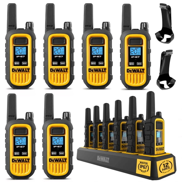 DeWalt DXFRS300 Heavy-Duty Walkie Talkies with 6-Port Charging Dock (6 Radios) - Rechargeable Long Range Two-Way Radios, Waterproof