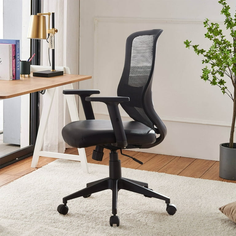 VECELO Office Computer Desk Chair Adjustable Mid Back Mesh Swivel Office Chair with Armrests and PU Padded Seat Cushion Black Walmart