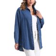 thumbnail image 4 of CAMISA DE DENIM CASUAL PARA MUJER INSPIRADA CHIC DE MANGA LARGA CON BOTONES CHAQUETA DE JEAN S AZUL, 4 of 6