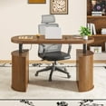 thumbnail image 4 of Mid Century Modern Electric Standing Desk with Storage, 55x22 Small Sit Stand Adjustable Height Computer Desk for Home Office, 4 of 7