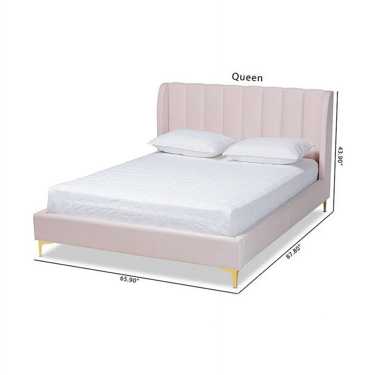 Baxton Studio Saverio Glam and Luxe Light Blue Velvet Fabric Upholstered Queen Size Platform Bed with Gold-Tone Legs Baxton Studio Saverio Glam and Luxe Light Blue Velvet Fabric Upholstered Queen Size Platform Bed with Gold-Tone Legs