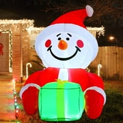 GOOSH 4.3 FT Christmas Inflatables Snowman Holding Gift Boxs, Blow Up Snowman Outdoor Christmas Decorations with LED Lights Built-in for Xmas Holiday Party Indoor Garden Lawn Decor
