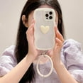 thumbnail image 3 of Compatible with iPhone 14 Pro Case for Women/Girls, Cute Curly Wave 3D Love-Heart Anti-Scratch Shockproof Case with Bracelet for iPhone 14 Pro, Blue, 3 of 9