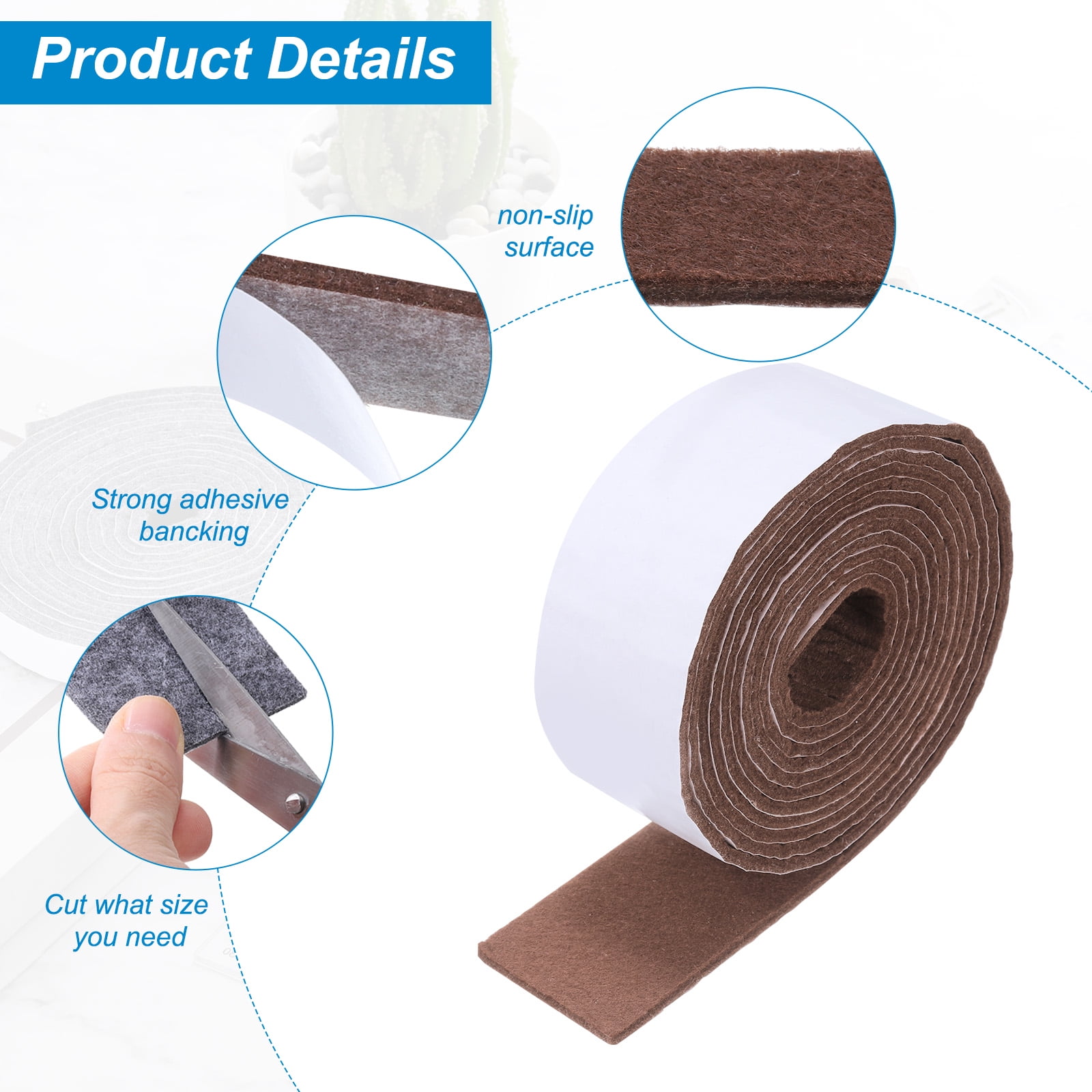 Uxcell 4pcs Self-Adhesive Felt Sheets 118x2 Inches for DIY Arts and Crafts, Dark Brown