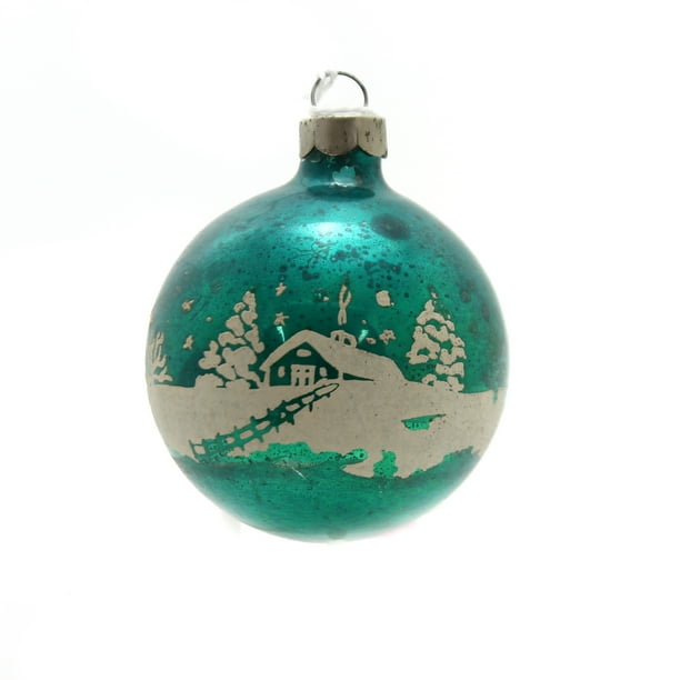 Holiday Ornaments FLOCKED BALL ORNAMENT Vintage USA Christmas Ta9051 Green
