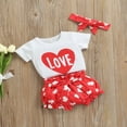 thumbnail image 3 of EIMELI Ensemble 3 Pcs pour Filles Tout-Petits T-shirt à Manches Courtes Imprimé Amour + Short Cœur + Bandeau, 3 of 8