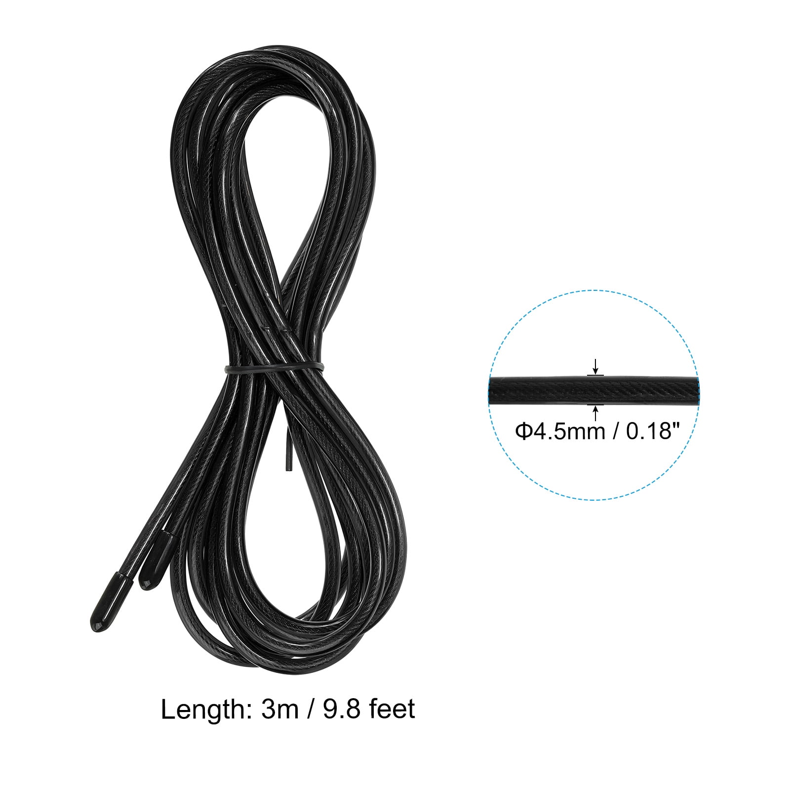 Uxcell 10Ft Speed Jump Rope Replacement Cable 4.5mm Professional Skipping Rope Replacement Black 4 Pack