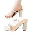 thumbnail image 4 of Xfvqtps Heeled Sandals for Women Strappy Slide Chunky High Heel Open Square Toe Solid Color Summer Pumps White, 4 of 7