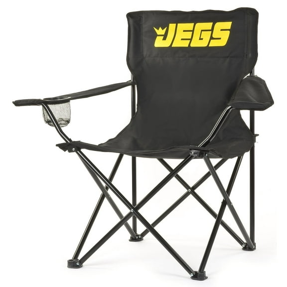 Jegs Mesh Indoor/Outdoor Cup Holder and Powder Coated Folding Chair, Black