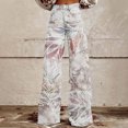 thumbnail image 2 of BiZtdJrK Jeans for Women Plus Size Loose Fit Wide Leg Trousers Fashion Leaf Print Denim Pants Fall Button High Waisted Lounge Pants Prime Sales Multicolor 5XL, 2 of 6