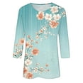 thumbnail image 5 of CYMMPU Summer Trendy Shirts 3/4 Sleeve Flower Printed Blouses for Women Dressy Casual Round Neck Spring Tops Loose Fit Lightweight Basic Tees Blue S, 5 of 5
