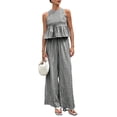 thumbnail image 2 of Women'S 2 Piece Gingham Set Summer Outfits Ruffle Tank Top and Wide Leg Pants Matching Lounge Set Black L, 2 of 10