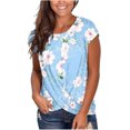 thumbnail image 1 of Pompotops T-Shirts à Manches Courtes Col Rond pour Femmes avec Imprimé Floral et Fente Poitrine, T-Shirt Graphique Imprimé Mode Été, 1 of 9