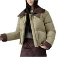 thumbnail image 2 of Oksale Cropped Puffer Jackets for Women Casual Lapel Quilted Outerwear Comfort Long Sleeve Overcoats for Winter 2025 Army Green XL, 2 of 7