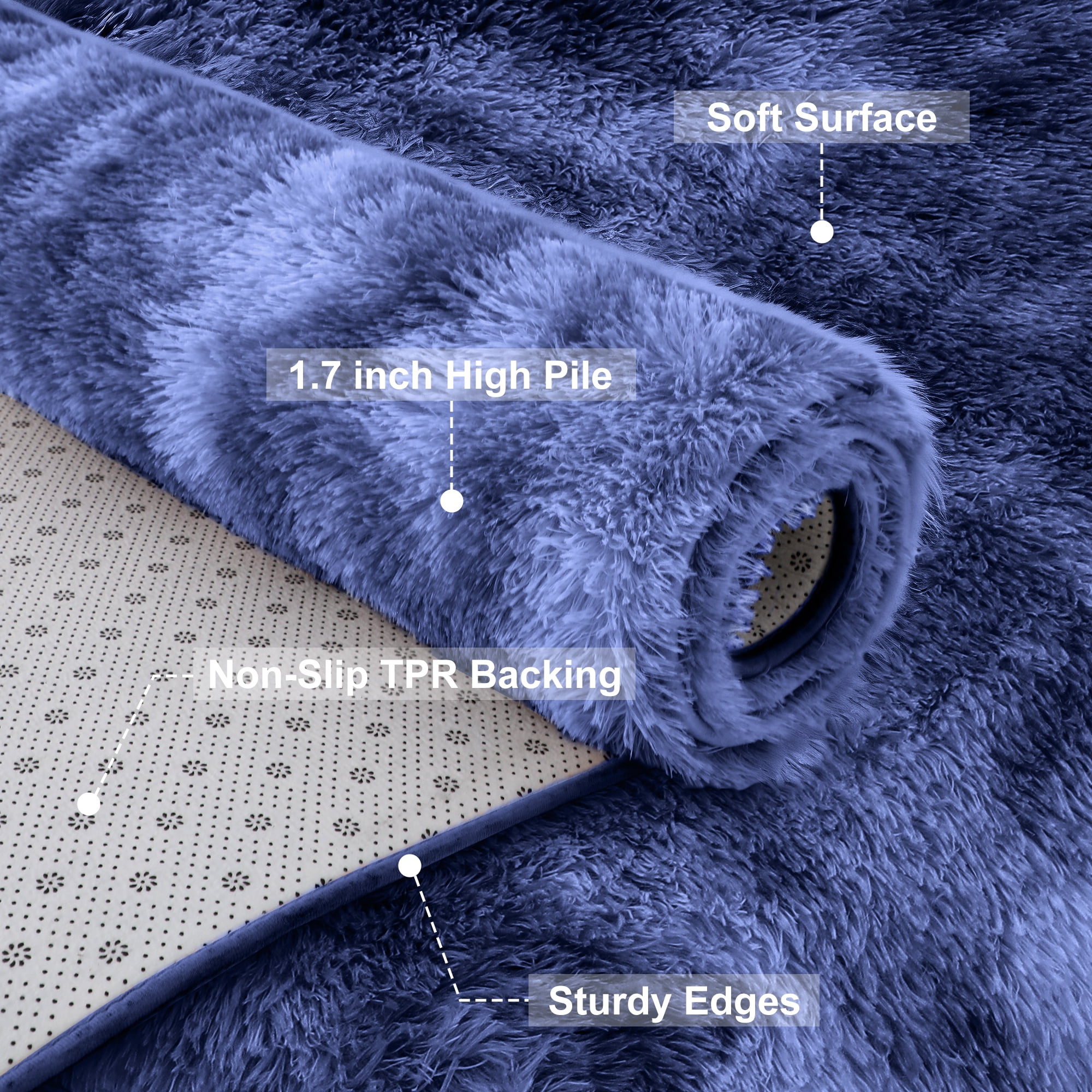 Cozydesg 9ftx12ft Large Area Rugs,Shag Fluffy Rugs for Living Room Bedroom, Modern Indoor Floor Rugs Soft Carpet Home Decro,Navy Blue