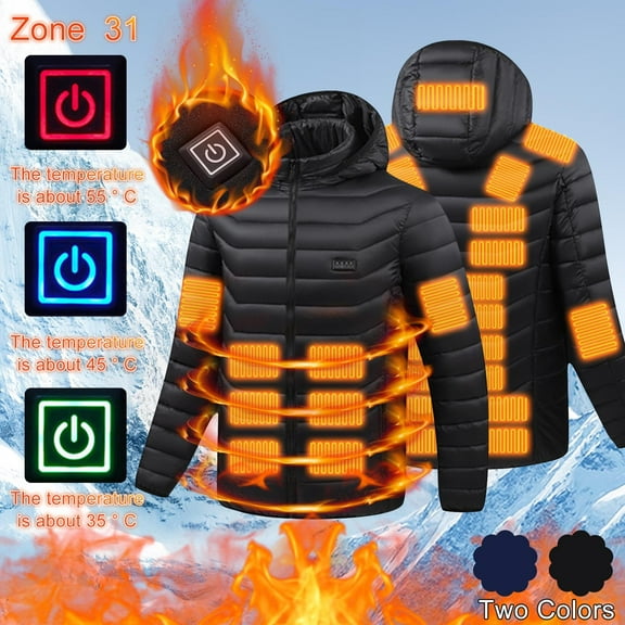 DODADAWANJ Heating Jacket for Men Adjustable Temperature Electric Heated Jackets 31 Heating Zones Winter Athletic Heating Coat Full Zip Heated Coats No Battery L