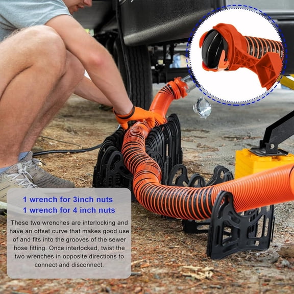 RV Sewer Hose Wrench, 2 Pack Fits 3 And 4 Inch Male Female RV Sewer Connections, Camper Waste Hose Tightening Tool, 1 Set