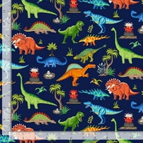 Cotton Dinosaur Dig Pre-historic Dinosaurs Scenic Eggs Volcanoes Greenery Novelty Timeless Treasures Navy Cotton Fabric Print by the Yard (DINO-CD3846)
