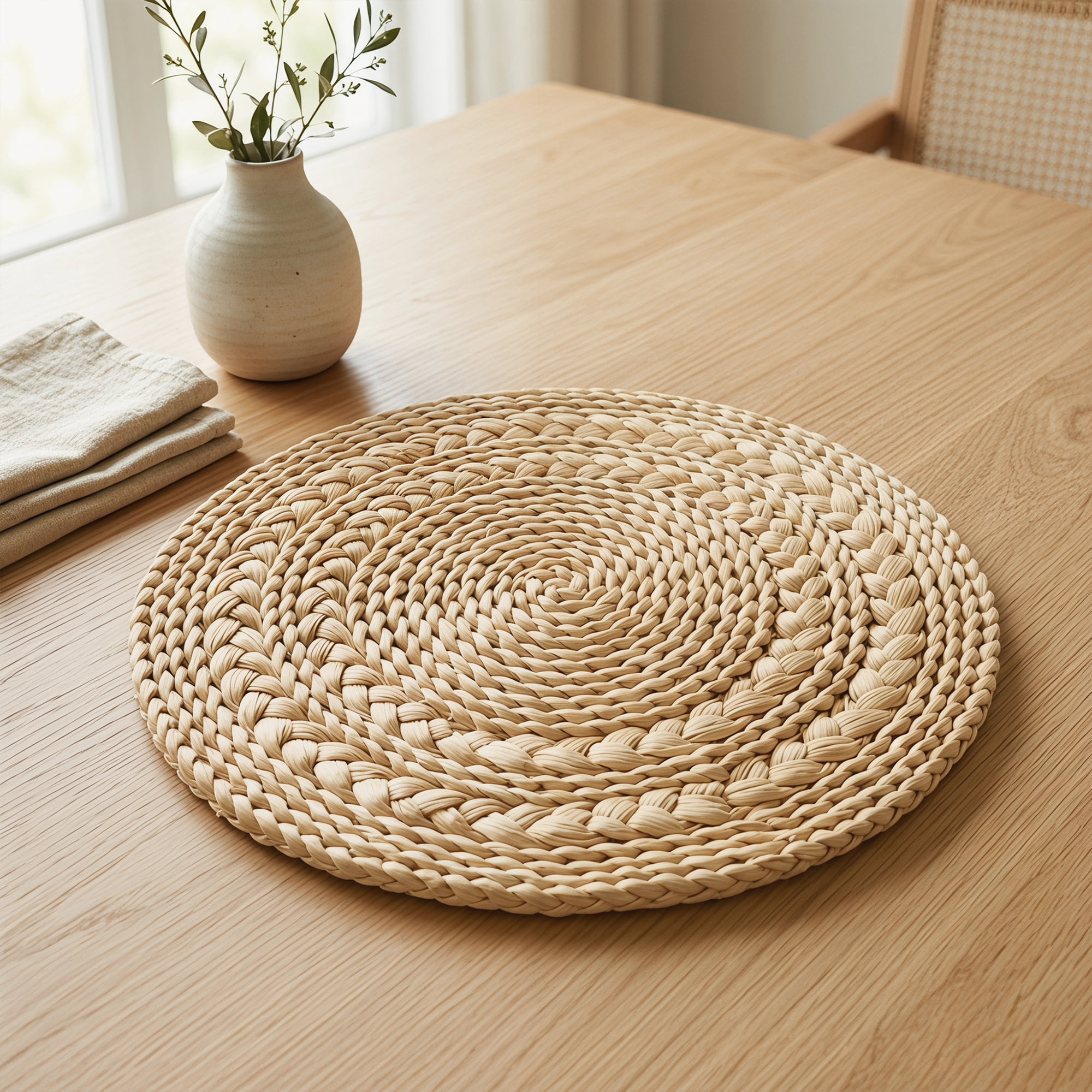 Unique Bargains 4Pcs Round Woven Dining Table Decor Placemats Beige 15x15in