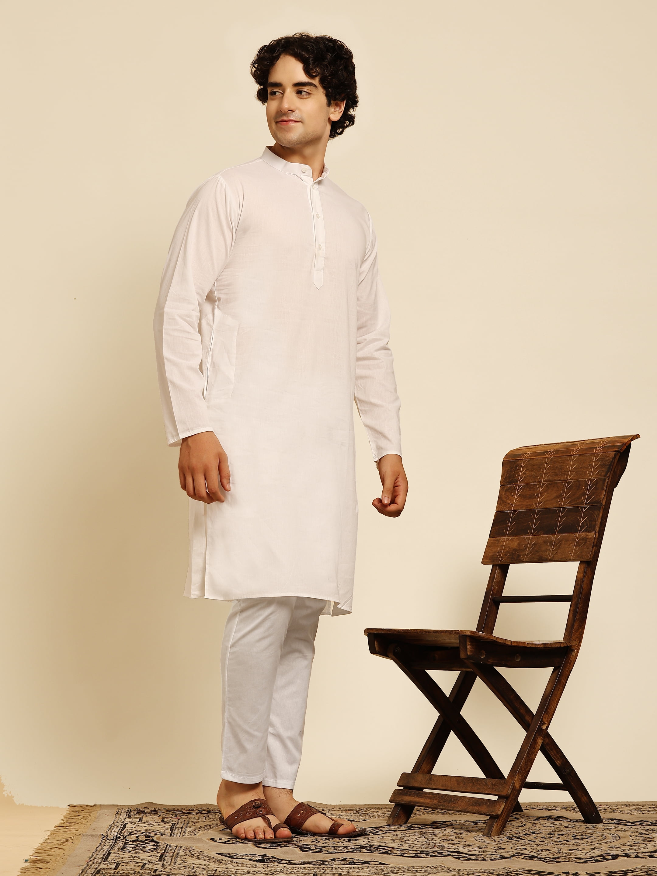 SKAVIJ Heren Etnische Tuniek shirt Kurta Pyjama indiase kleding Weiß L
