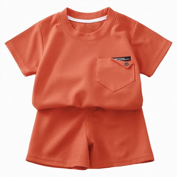 Splozh Boys Outfits Boy's 2 Pieces Mesh Set Casual Shirts Short Sleeve Beach Shorts Summer Outfits 18-24 Months,Orange