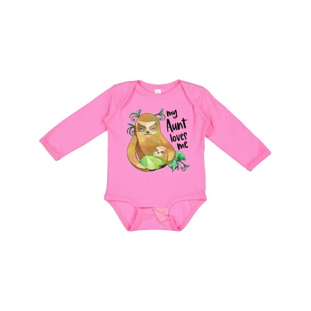 

Inktastic My Aunt Loves Me Cute Sloth and Baby Gift Baby Boy or Baby Girl Long Sleeve Bodysuit
