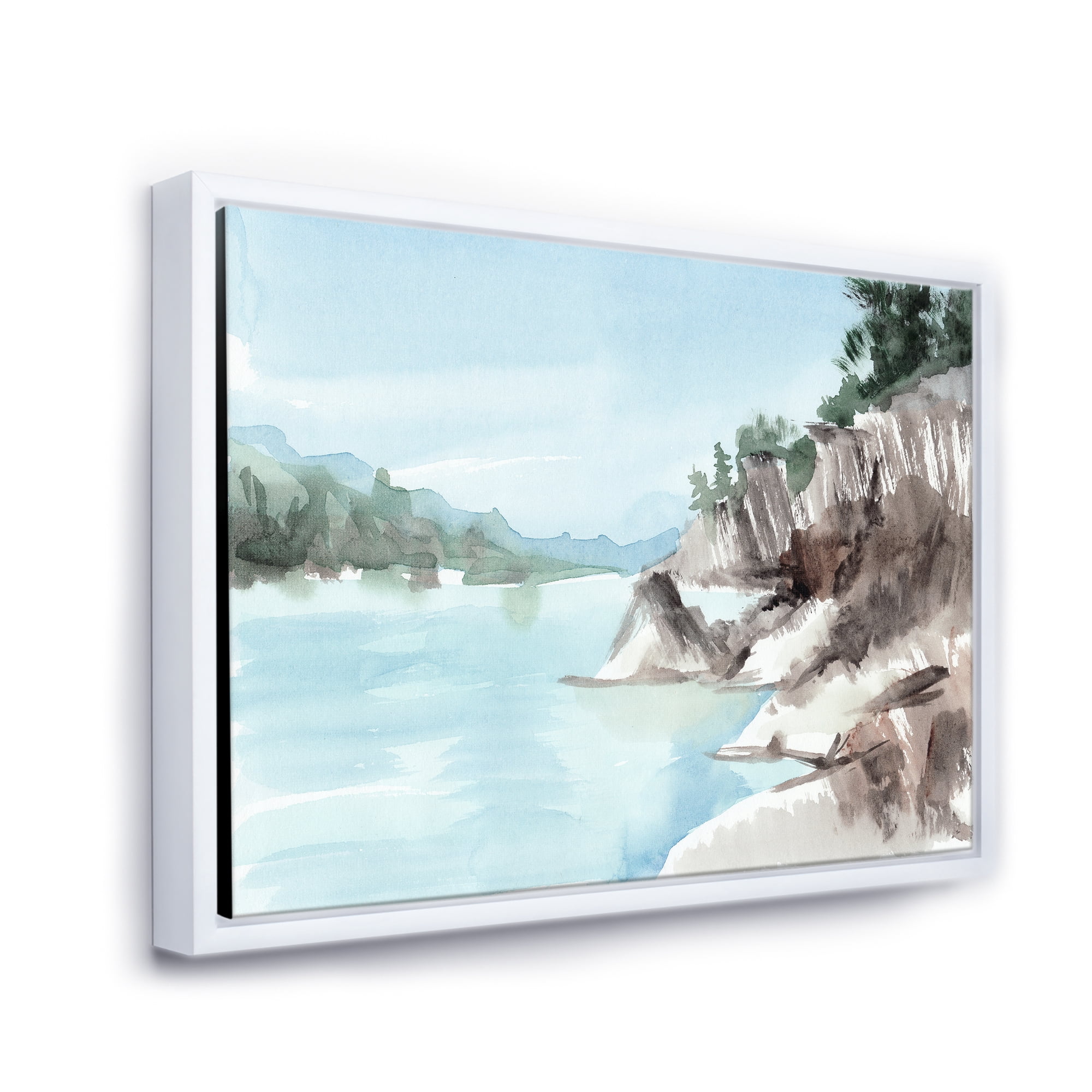 Designart 'Rocks With The Blue Lake' Lake House Framed Canvas Wall Art Print