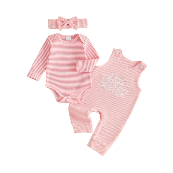 Loicainy Infant Baby Girls Fall Outfits 3 6 12 18 Months Long Sleeve Striped Romper Overalls Headband Clothes Set
